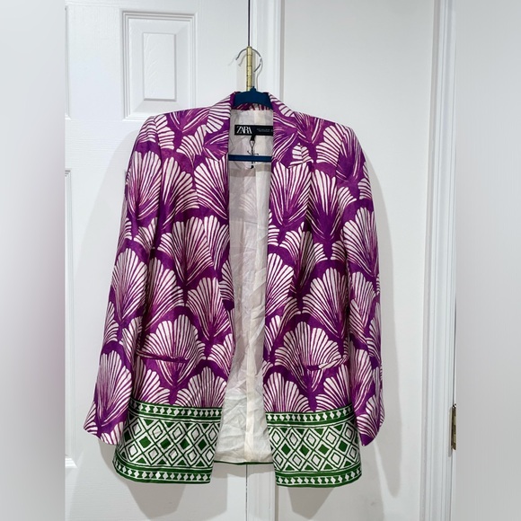 Zara Satin Effect Printed Blazer Purple Multicolor Blogger’s Favorite Size Small - Picture 5 of 16